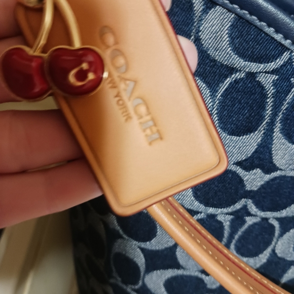 Coach Navy Signature Jacquard Hobo with Tan Strap - Picture 5 of 7